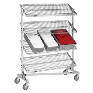 Nesting wire transporter with reverse mat shelves